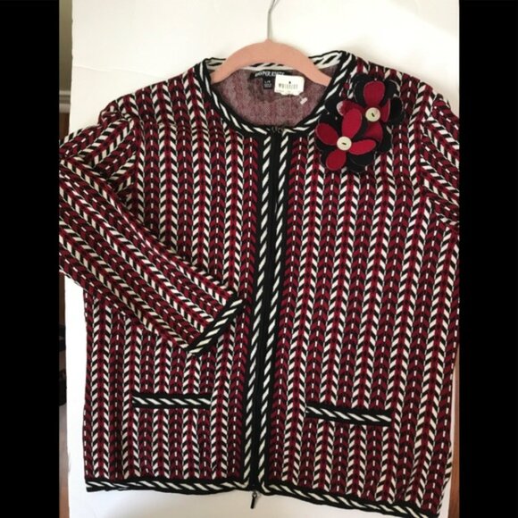 Jasper Knits NEW Graphic Print Textured Cardigan Zip Front Flower Cardi Jacket L - Picture 3 of 16